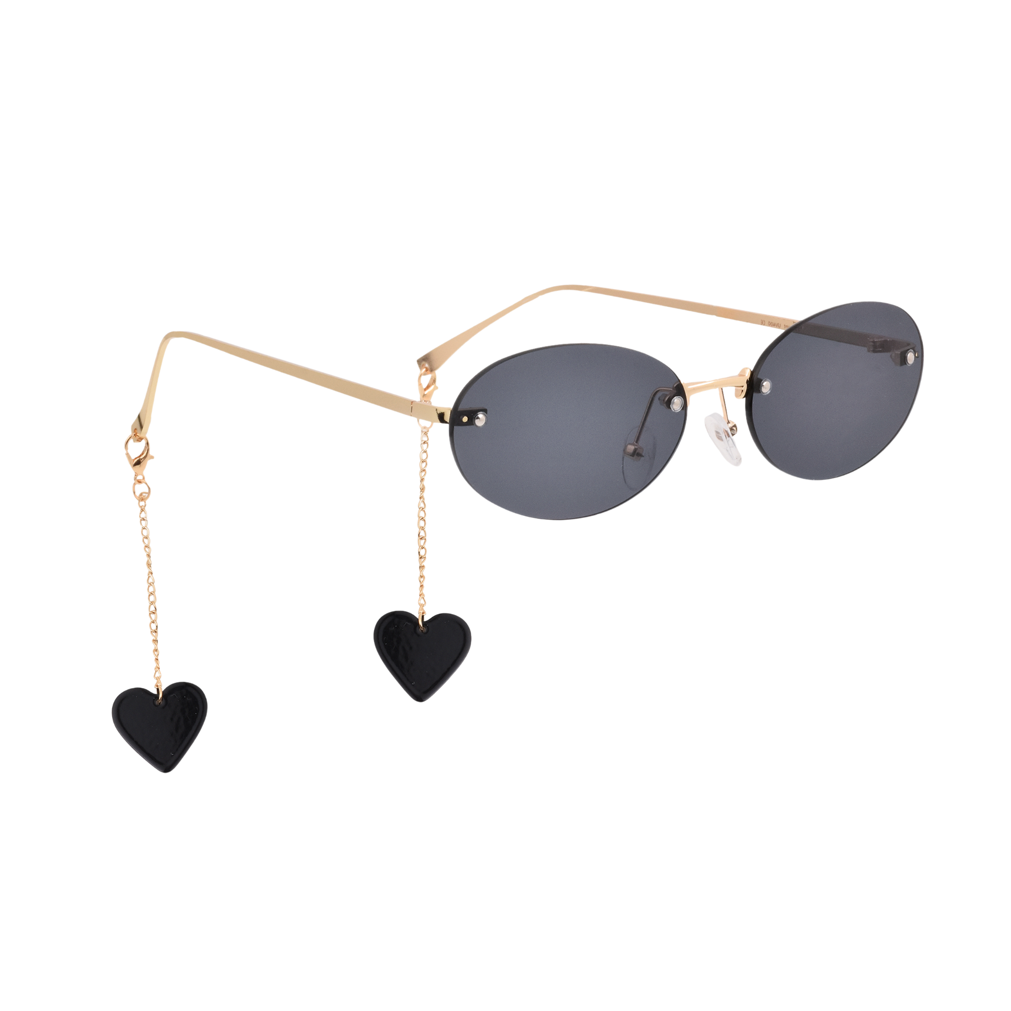 crush series Retro Vintage Rimless Oval Sunglasses With Heart Charms For Women - Midnight Muse crush series Retro Vintage Rimless Oval Sunglasses With Heart Charms For Women - Midnight Muse