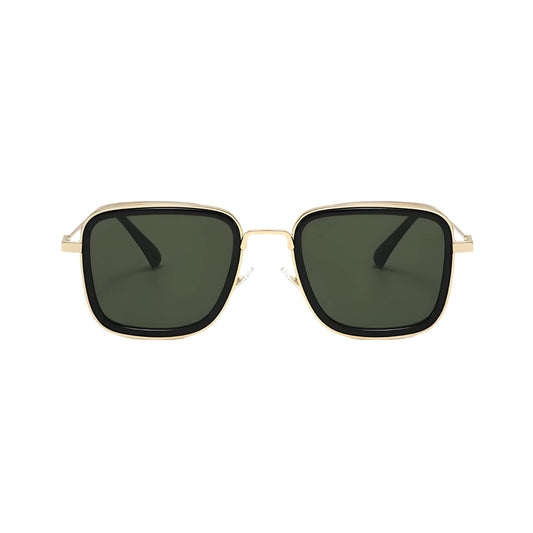Fame Series Retro Square Sunglasses - Gold Frame Green Lens