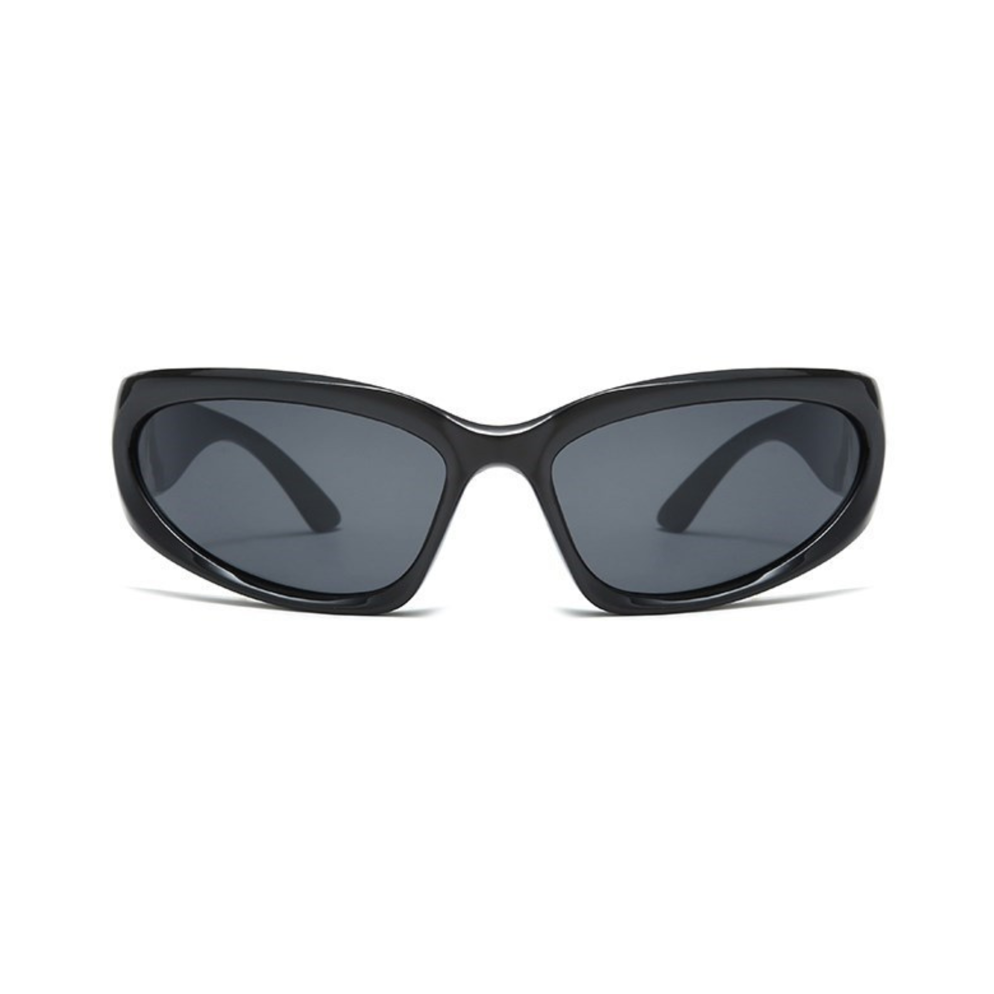 Futuristic Series Y2K Wraparound Sunglasses - Glossy Black Frame Grey Lenses Futuristic Series Y2K Wraparound Sunglasses - Glossy Black Frame Grey Lenses