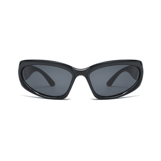 Futuristic Series Y2K Wraparound Sunglasses - Glossy Black Frame Grey Lenses