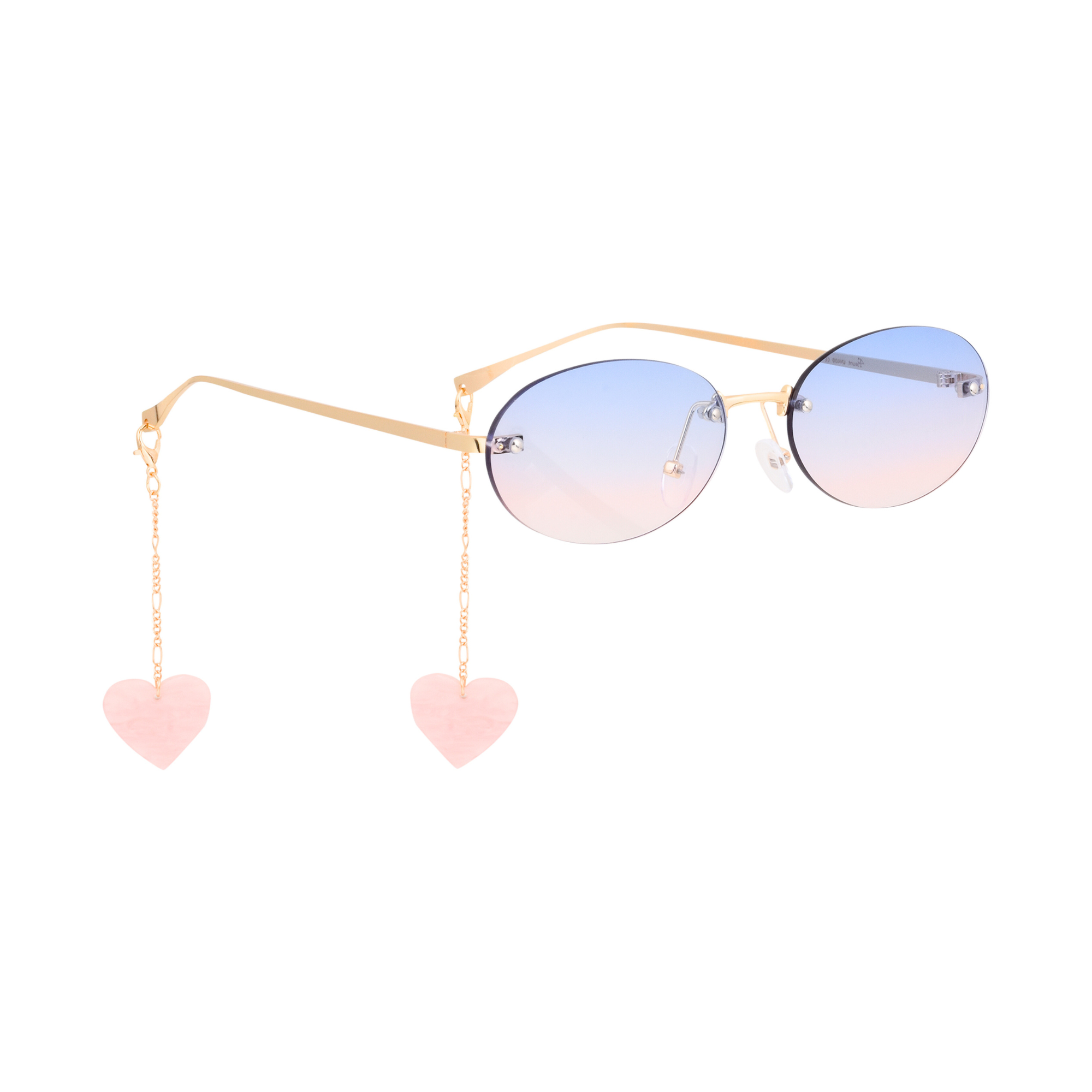 crush series Retro Vintage Rimless Oval Sunglasses With Heart Charms For Women - Blush Bliss crush series Retro Vintage Rimless Oval Sunglasses With Heart Charms For Women - Blush Bliss