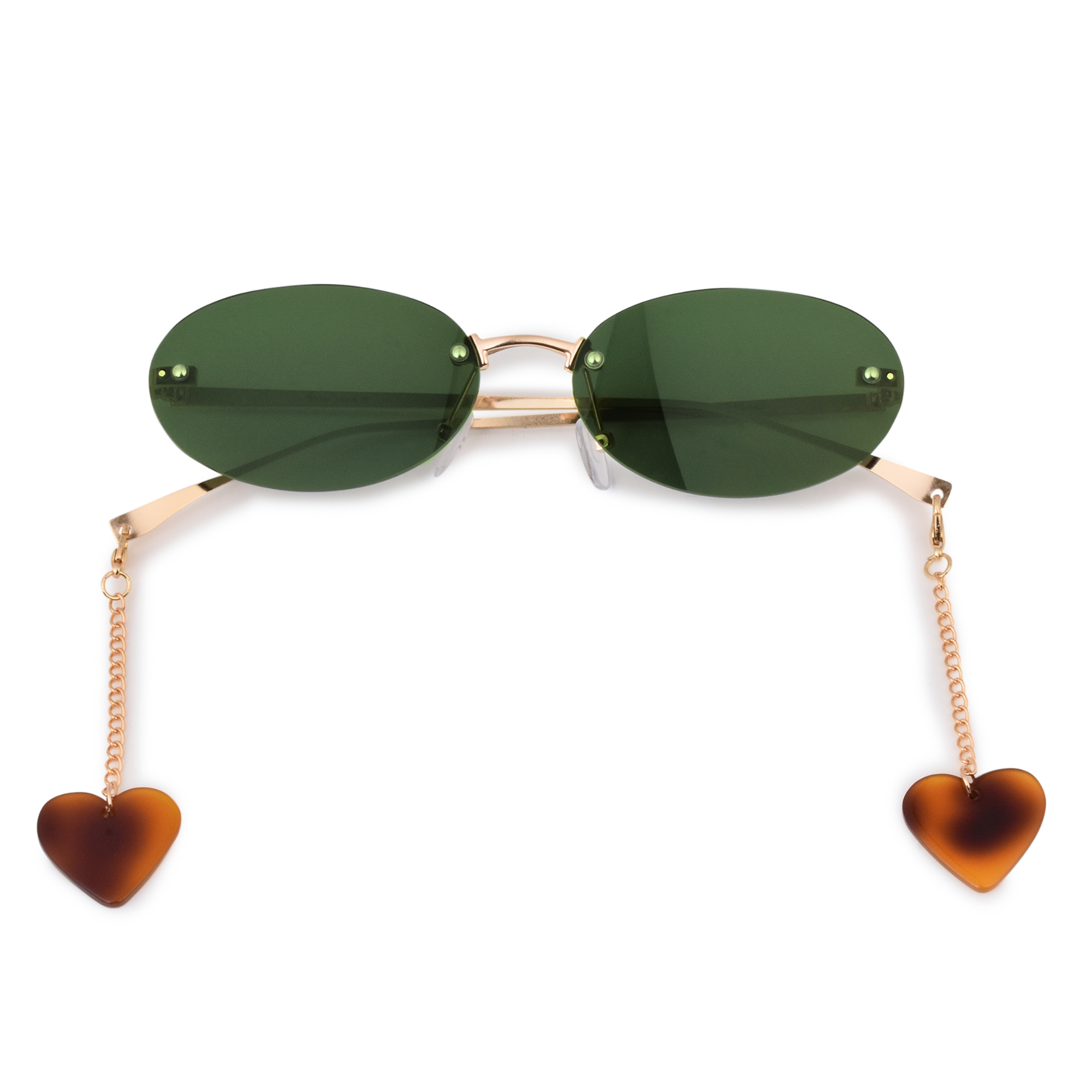 crush series Retro Vintage Rimless Oval Sunglasses With Heart Charms For Women - Fern Flutter crush series Retro Vintage Rimless Oval Sunglasses With Heart Charms For Women - Fern Flutter