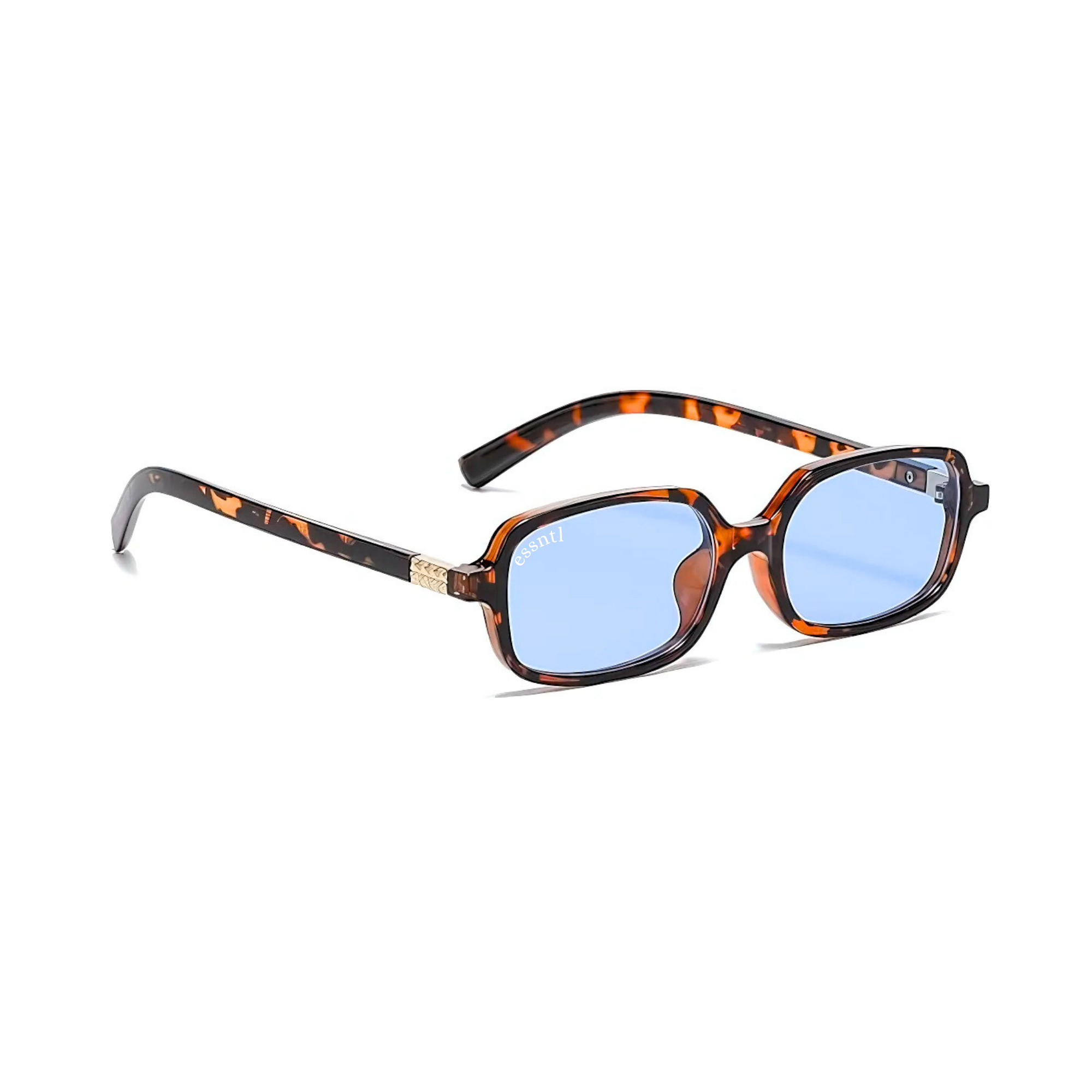 essntl series Retro Vintage Narrow 90s Rectangle Sunglasses For Men & Women - Leopard Blue essntl series Retro Vintage Narrow 90s Rectangle Sunglasses For Men & Women - Leopard Blue