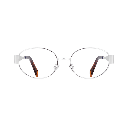 essntl Series Retro Oval Blue Light Blocking Computer Glasses - Unisex - Platinum Silver