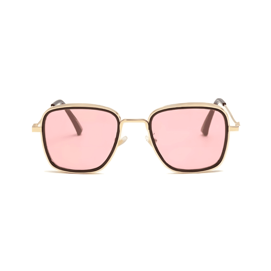 Fame Series Retro Square Sunglasses - Gold Frame Pink Lens