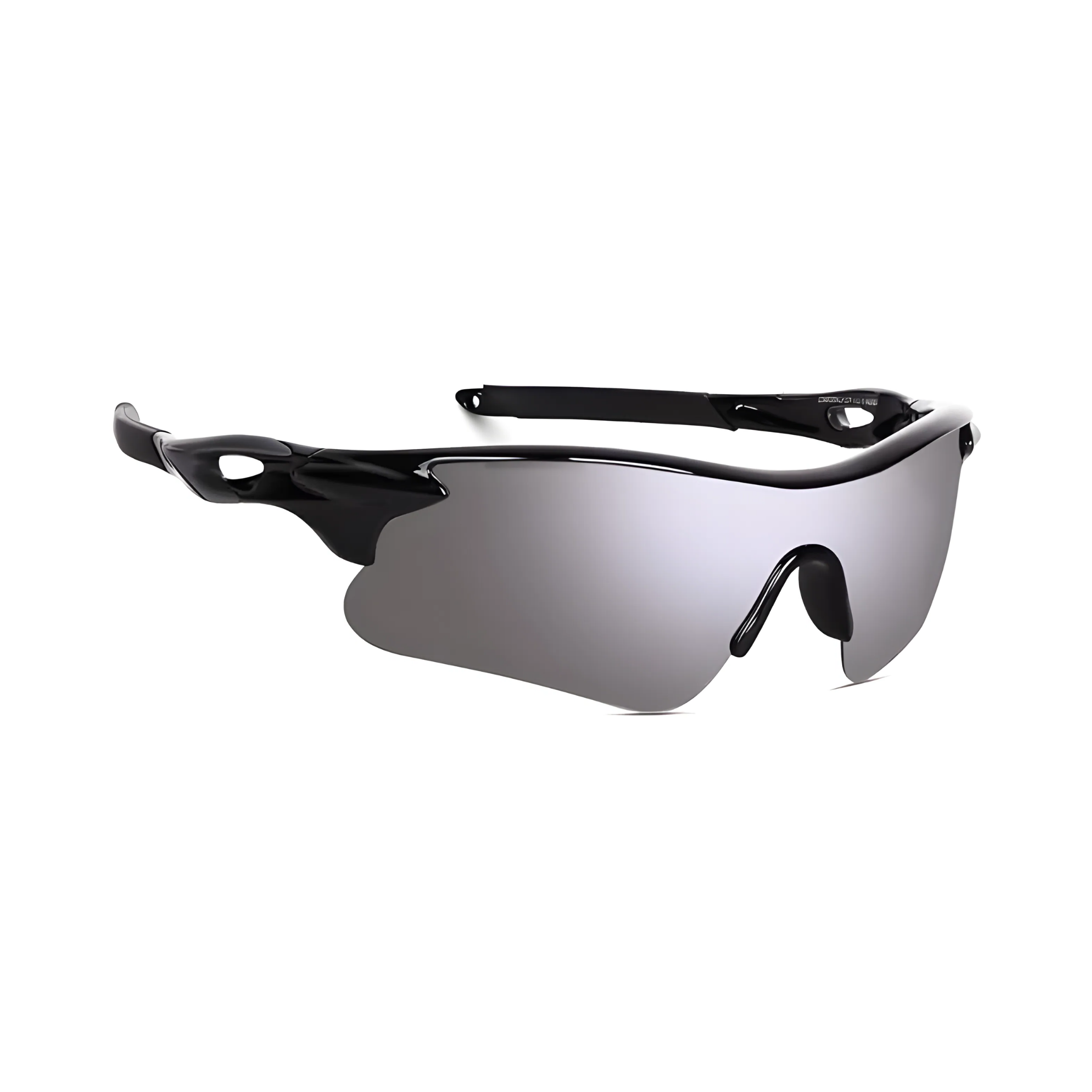 Futuristic Series Half Rim Sports Sunglasses - Black Frame Silver Mirrored Lenses Futuristic Series Half Rim Sports Sunglasses - Black Frame Silver Mirrored Lenses