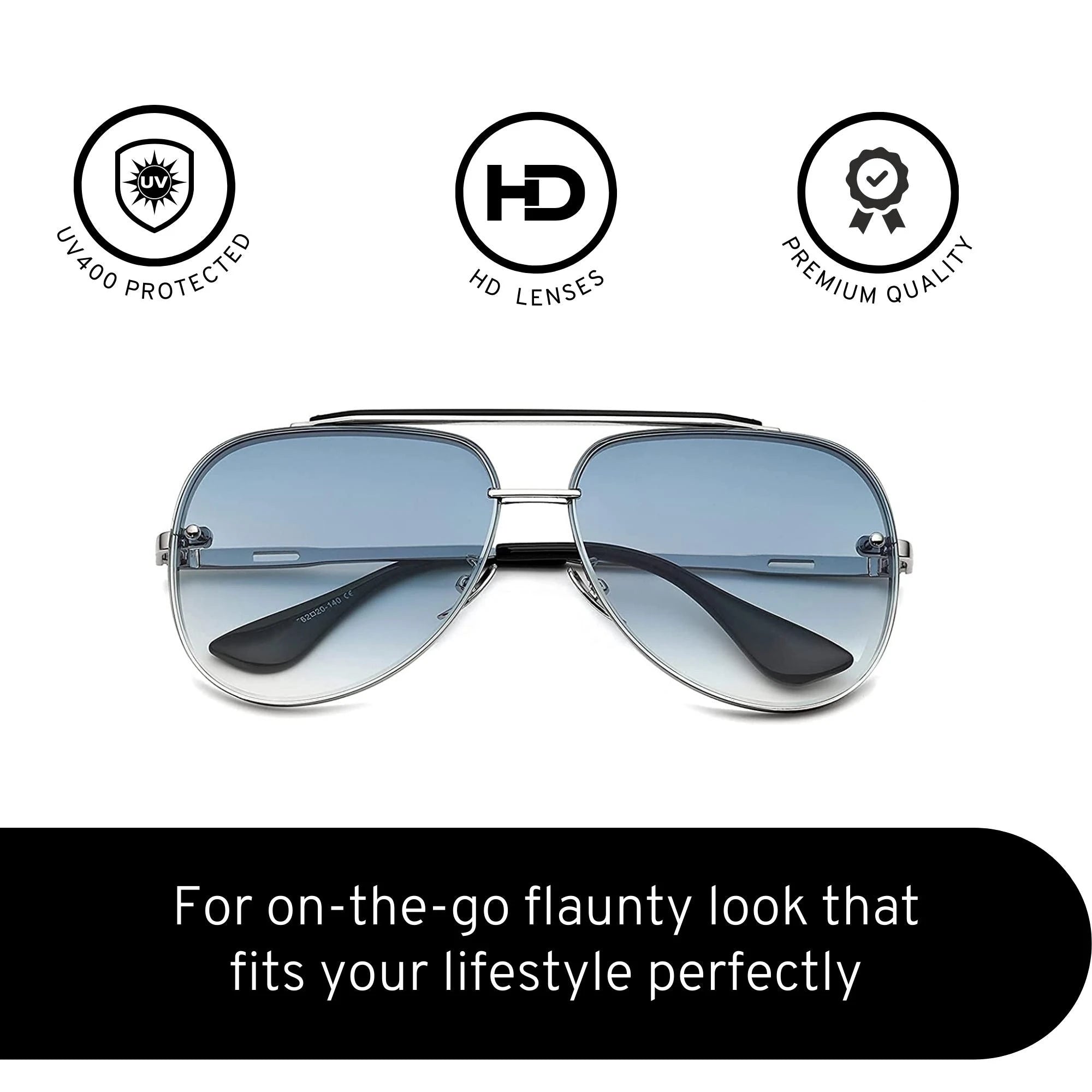 Bold Series Metal Frame Pilot Aviator Sunglasses - Silver Frame Gradient Blue Lens Bold Series Metal Frame Pilot Aviator Sunglasses - Silver Frame Gradient Blue Lens