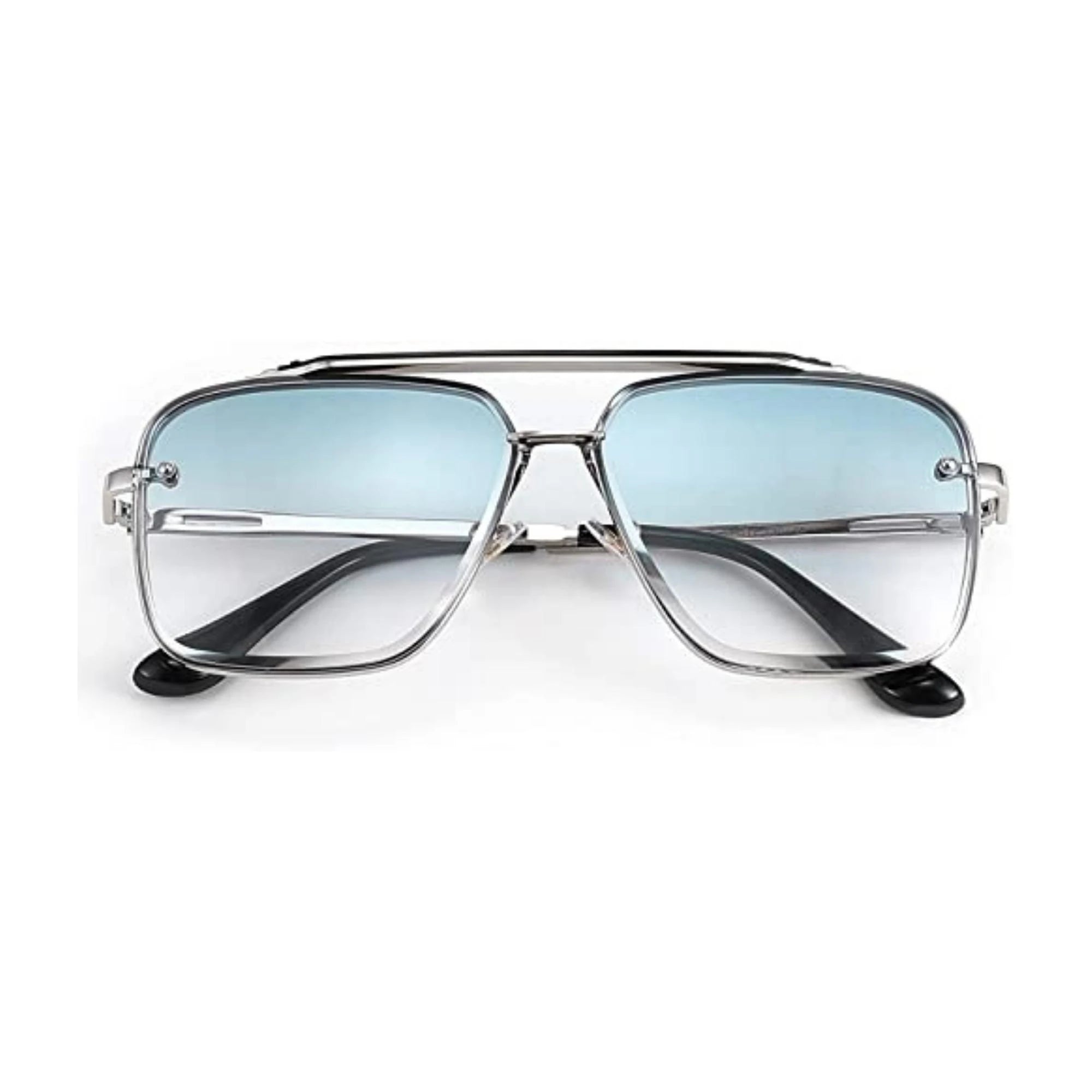 Bold Series Metal Frame Square Sunglasses - Silver Frame Gradient Blue Lens Bold Series Metal Frame Square Sunglasses - Silver Frame Gradient Blue Lens