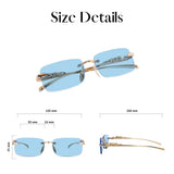 HautRim Series Rimless Rectangle Unisex Sunglasses - Gold Frame Blue Lenses HautRim Series Rimless Rectangle Unisex Sunglasses - Gold Frame Blue Lenses
