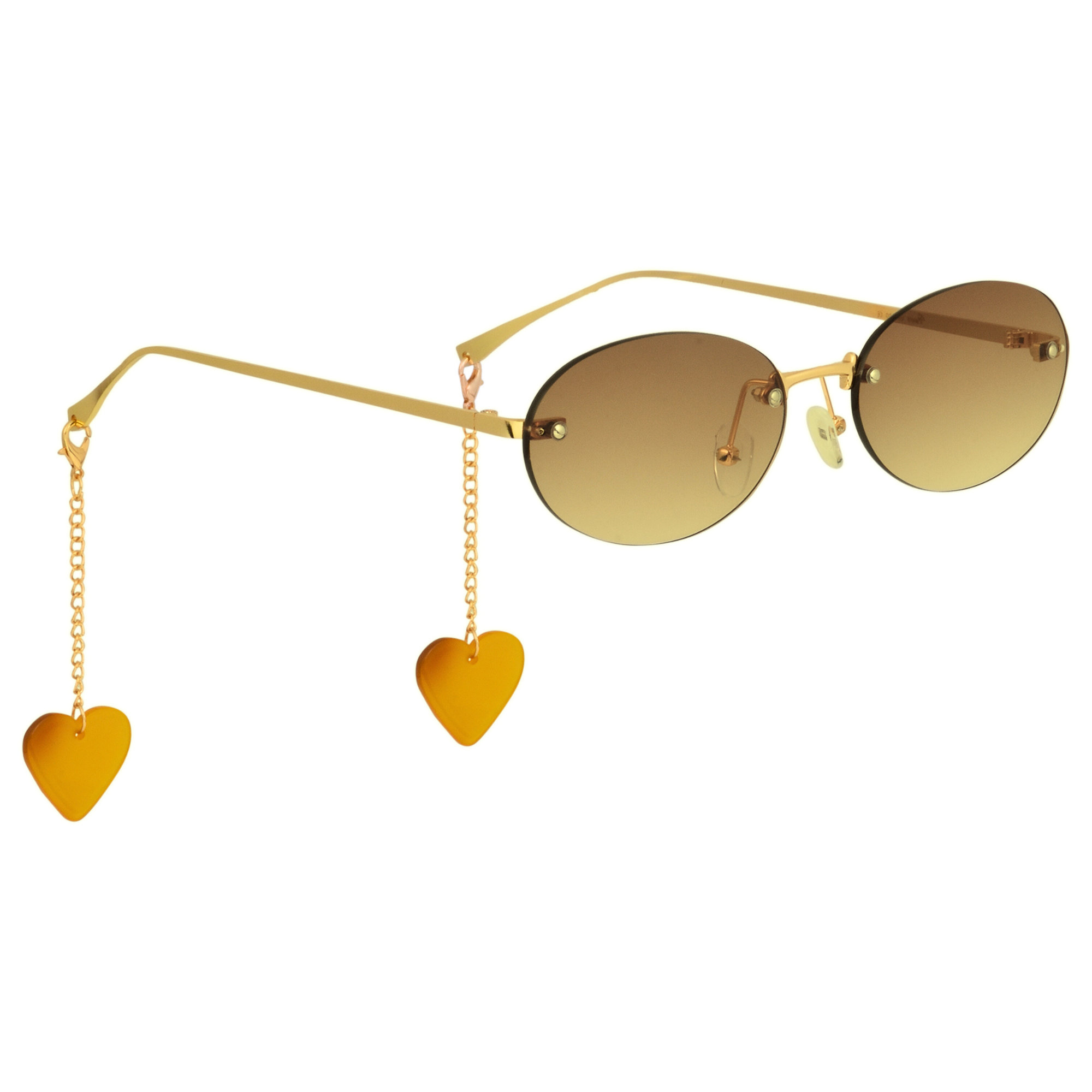 crush series Retro Vintage Rimless Oval Sunglasses With Heart Charms For Women - Caramel Charm crush series Retro Vintage Rimless Oval Sunglasses With Heart Charms For Women - Caramel Charm