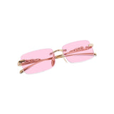HautRim Series Rimless Rectangle Unisex Sunglasses - Gold Frame Pink Lenses HautRim Series Rimless Rectangle Unisex Sunglasses - Gold Frame Pink Lenses