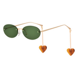 crush series Retro Vintage Rimless Oval Sunglasses With Heart Charms For Women - Fern Flutter crush series Retro Vintage Rimless Oval Sunglasses With Heart Charms For Women - Fern Flutter