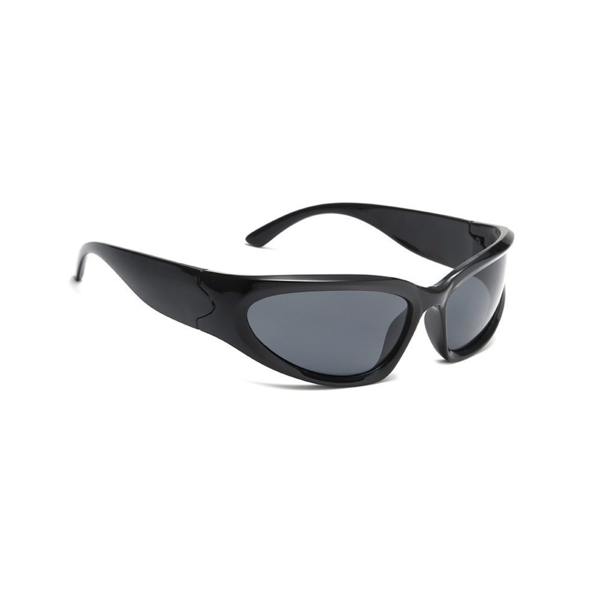 Futuristic Series Y2K Wraparound Sunglasses - Glossy Black Frame Grey Lenses Futuristic Series Y2K Wraparound Sunglasses - Glossy Black Frame Grey Lenses