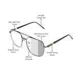 essntl Series Zero Power Blue Light Filter Lenses, Anti Glare Computer Glasses | Photochromic Lenses & 100% UV400 Protected (Gunmetal Grey) essntl Series Zero Power Blue Light Filter Lenses, Anti Glare Computer Glasses | Photochromic Lenses & 100% UV400 Protected (Gunmetal Grey)