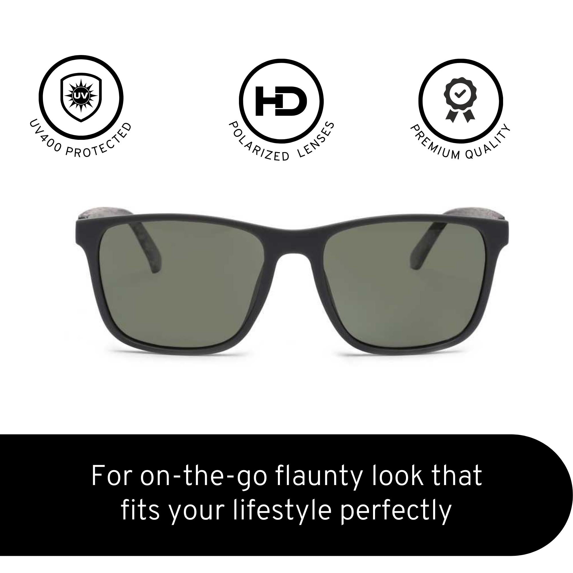 Klassic Series Rectangle Polarized & UV Protected Sunglasses Grey Frame & Green Lenses Klassic Series Rectangle Polarized & UV Protected Sunglasses Grey Frame & Green Lenses