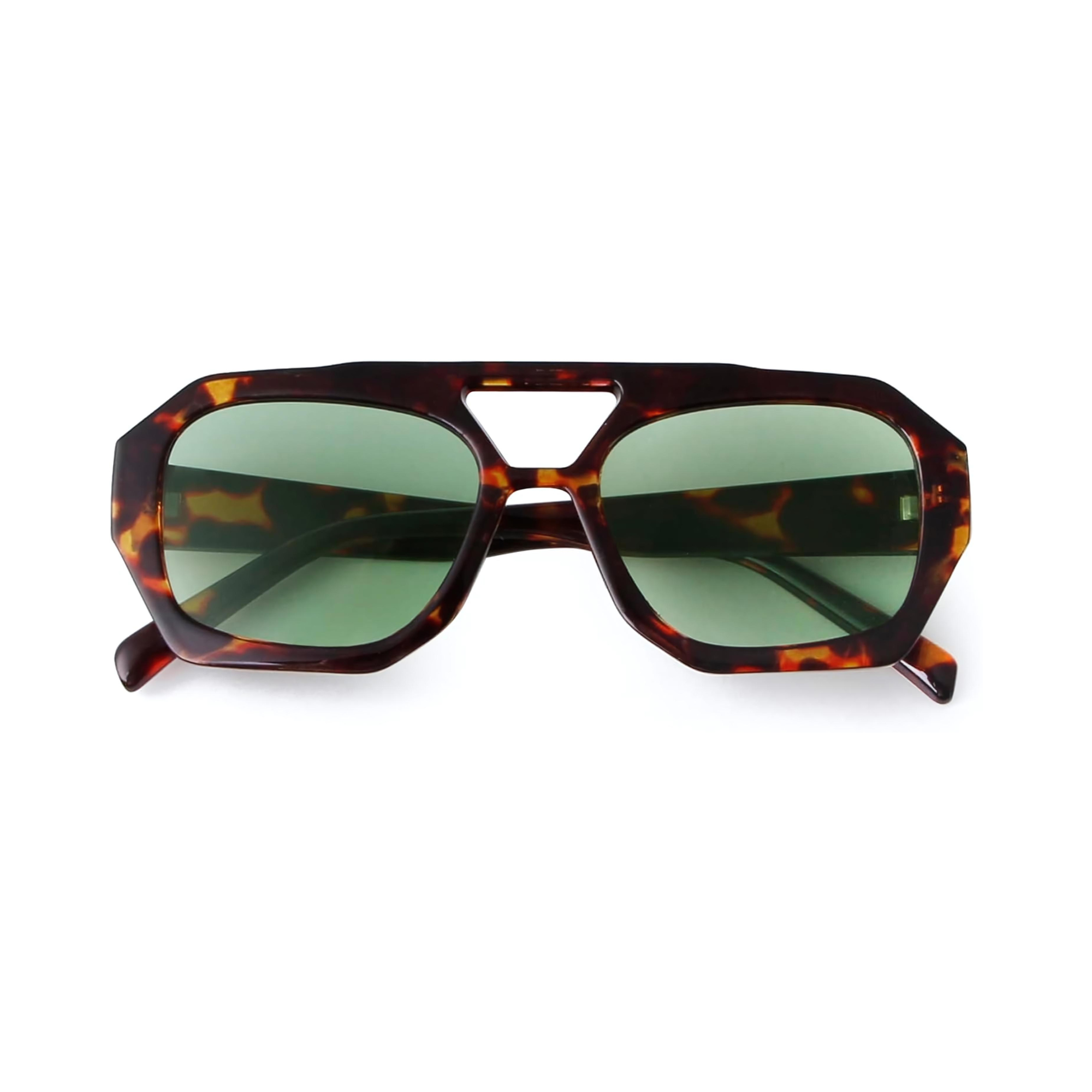 Rebel Retro Vintage 70s Hexagonal Aviator Double Bridge Sunglasses - Tortoise Frame Green Lenses Rebel Retro Vintage 70s Hexagonal Aviator Double Bridge Sunglasses - Tortoise Frame Green Lenses