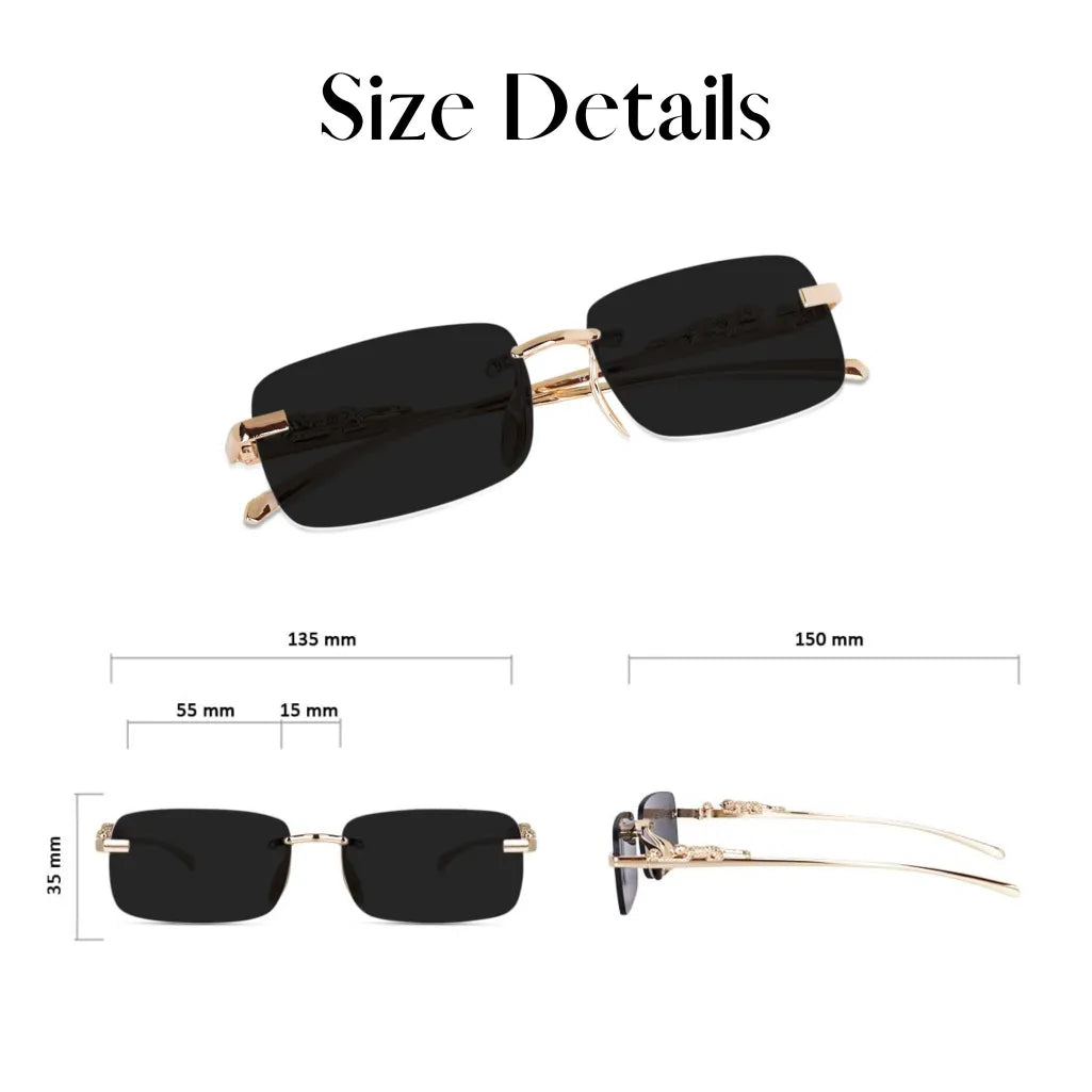 HautRim Series Rimless Rectangle Unisex Sunglasses - Gold Frame Black Lenses HautRim Series Rimless Rectangle Unisex Sunglasses - Gold Frame Black Lenses
