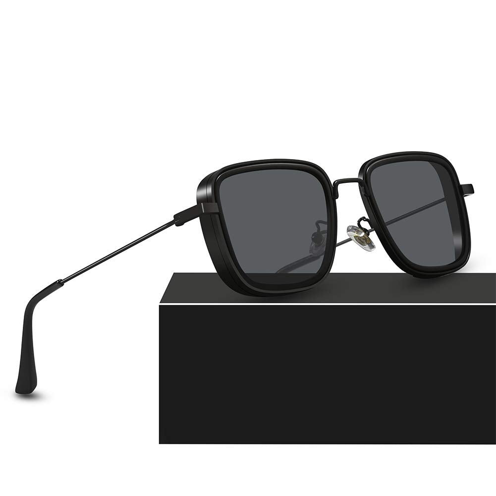 Fame Series Retro Square Sunglasses - Black Frame Grey Lens Fame Series Retro Square Sunglasses - Black Frame Grey Lens