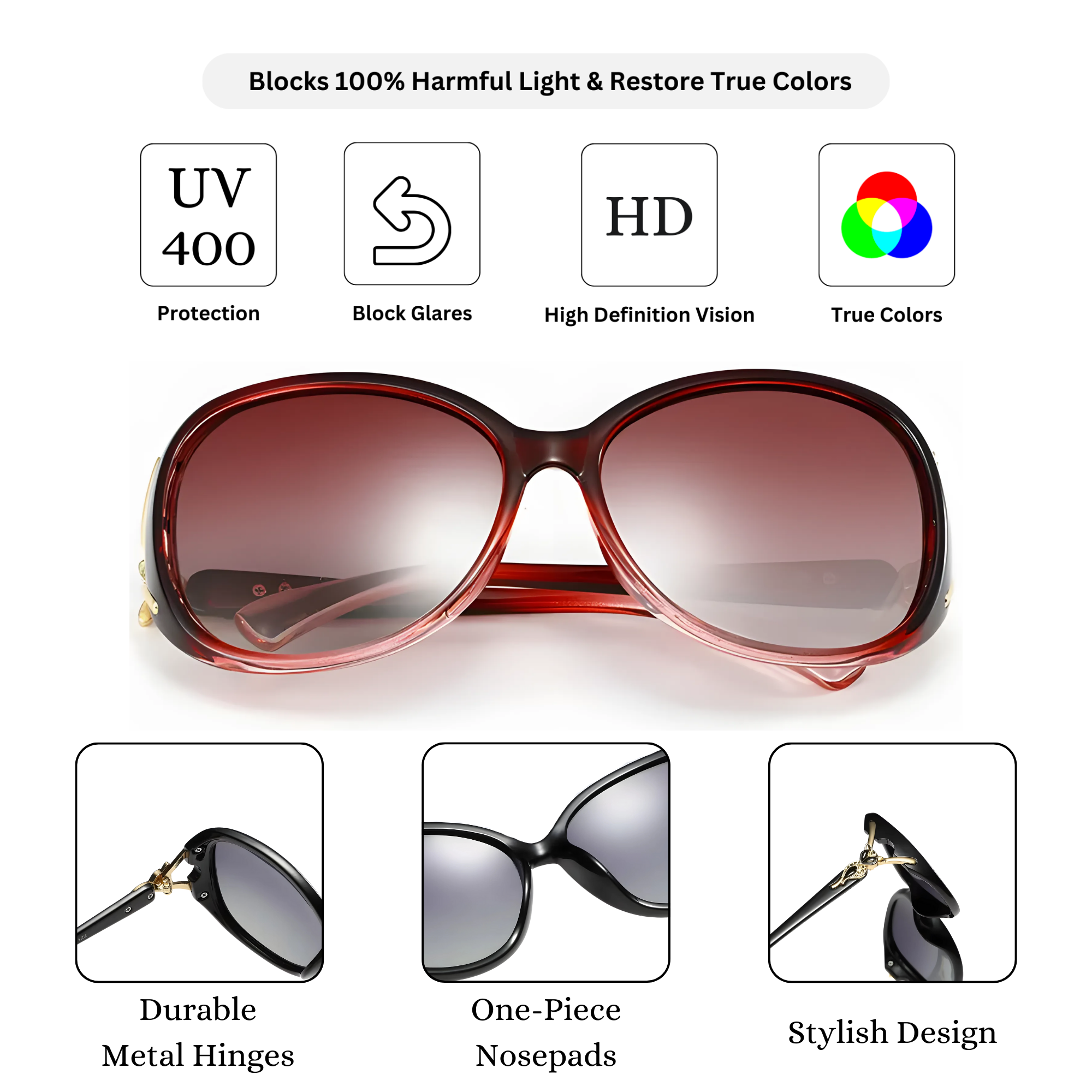 Royal Series Oval Fox Sunglasses For Women - Red Royal Series Oval Fox Sunglasses For Women - Red