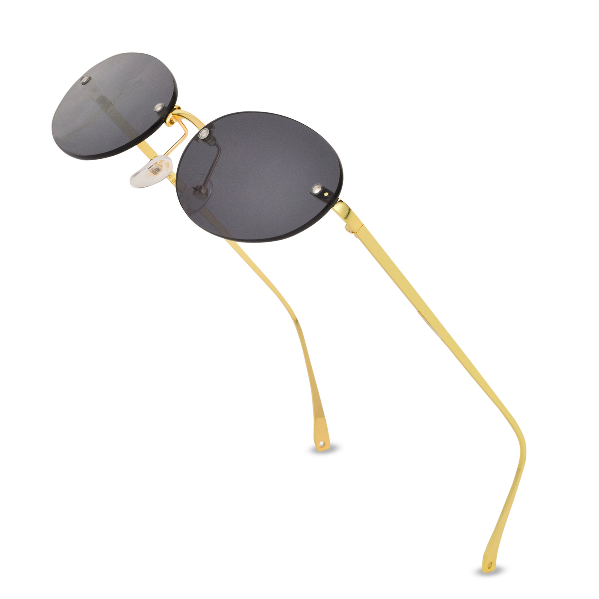 crush series Retro Vintage Rimless Oval Sunglasses For Men & Women - Gold Grey crush series Retro Vintage Rimless Oval Sunglasses For Men & Women - Gold Grey