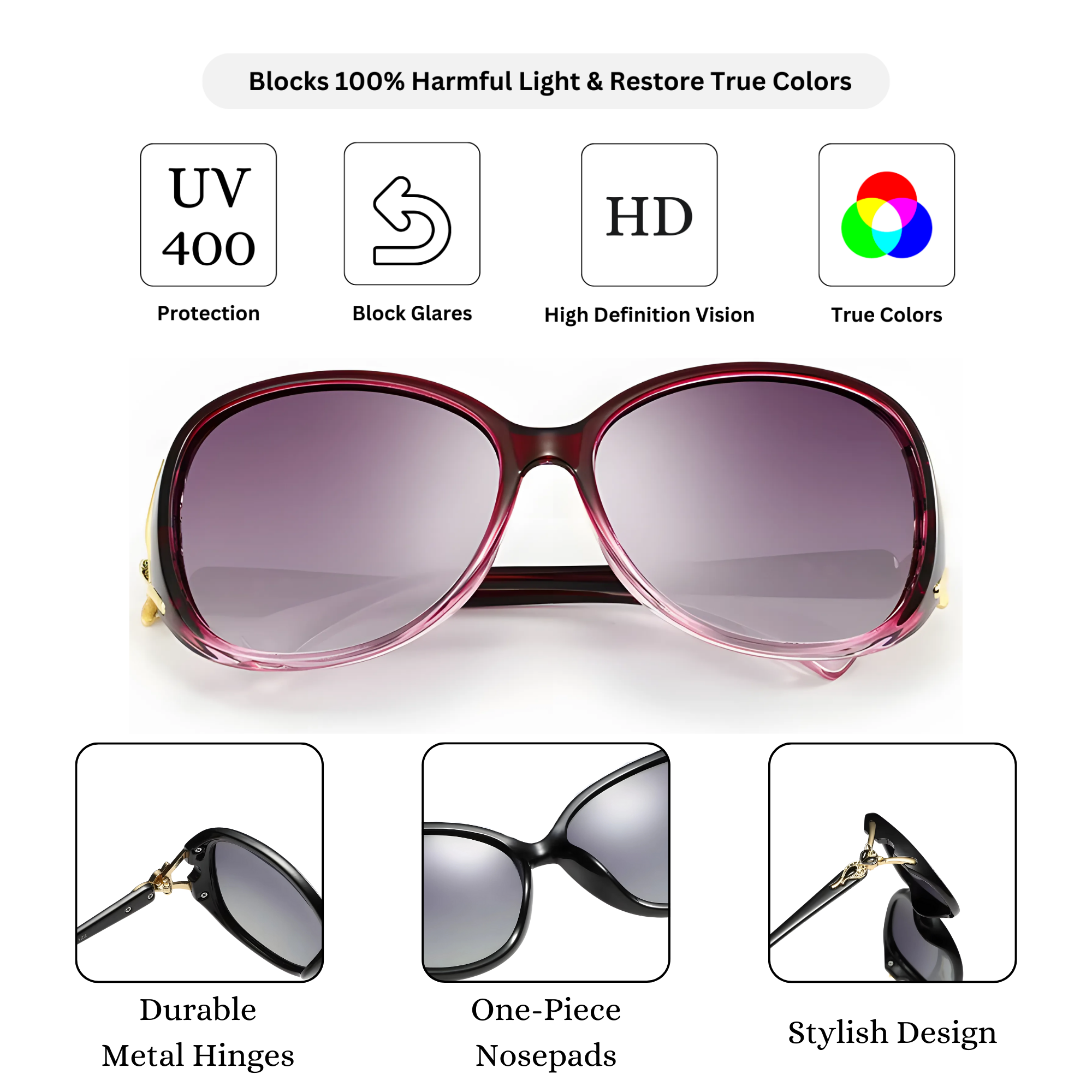 Royal Series Oval Fox Sunglasses For Women - Violet Royal Series Oval Fox Sunglasses For Women - Violet