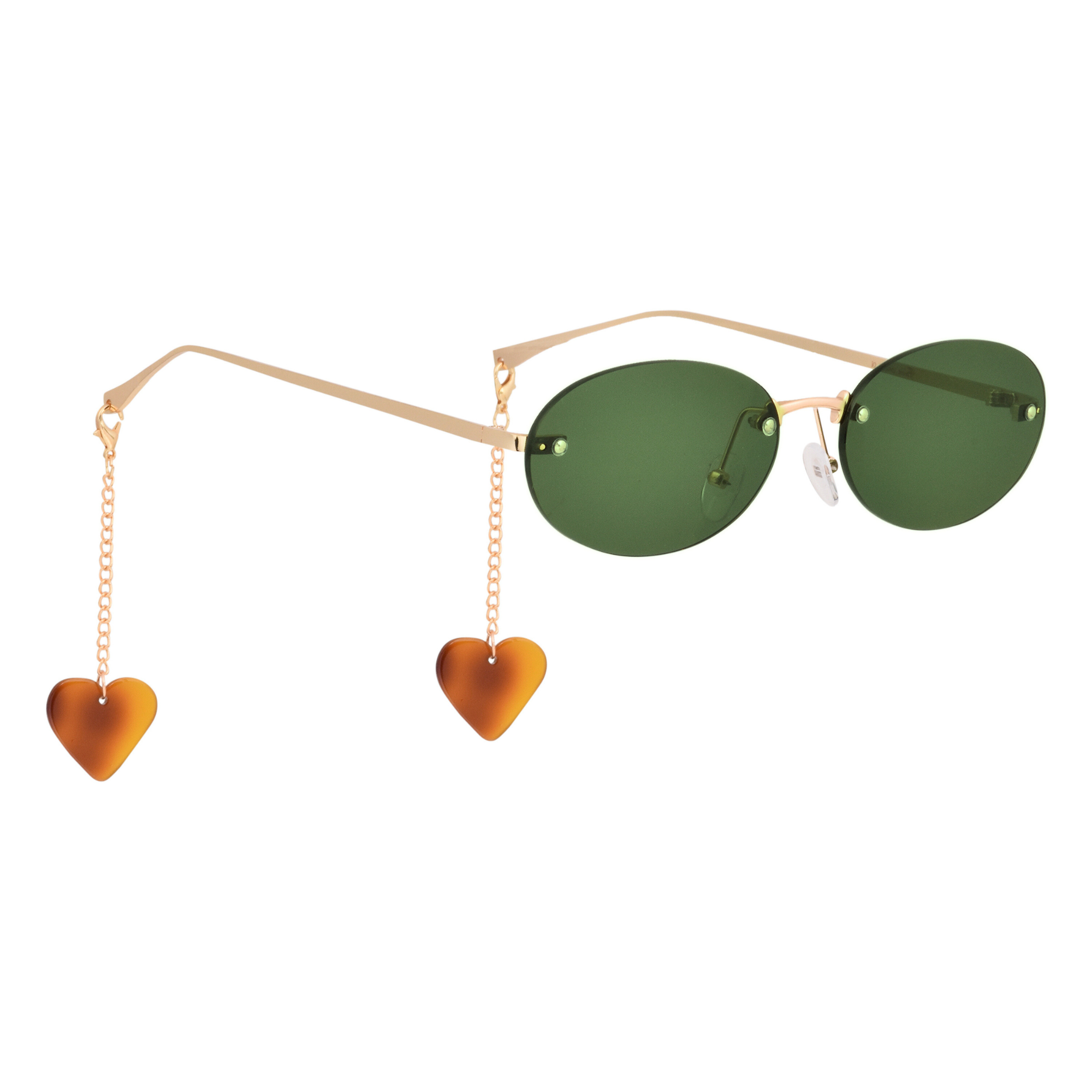 crush series Retro Vintage Rimless Oval Sunglasses With Heart Charms For Women - Fern Flutter crush series Retro Vintage Rimless Oval Sunglasses With Heart Charms For Women - Fern Flutter