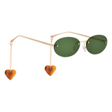crush series Retro Vintage Rimless Oval Sunglasses With Heart Charms For Women - Fern Flutter crush series Retro Vintage Rimless Oval Sunglasses With Heart Charms For Women - Fern Flutter