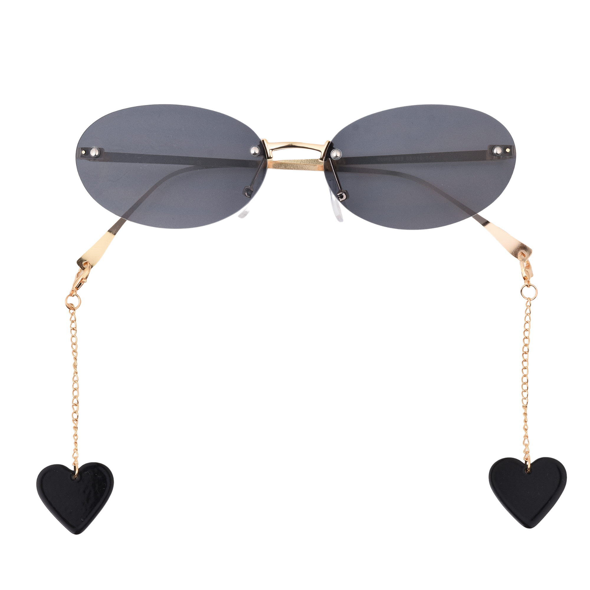 crush series Retro Vintage Rimless Oval Sunglasses With Heart Charms For Women - Midnight Muse crush series Retro Vintage Rimless Oval Sunglasses With Heart Charms For Women - Midnight Muse