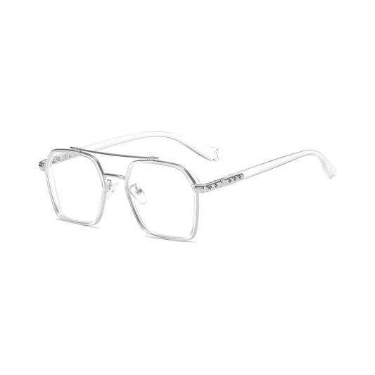 Etched Square Eyeglasses for Men & Women - Silver Crystal