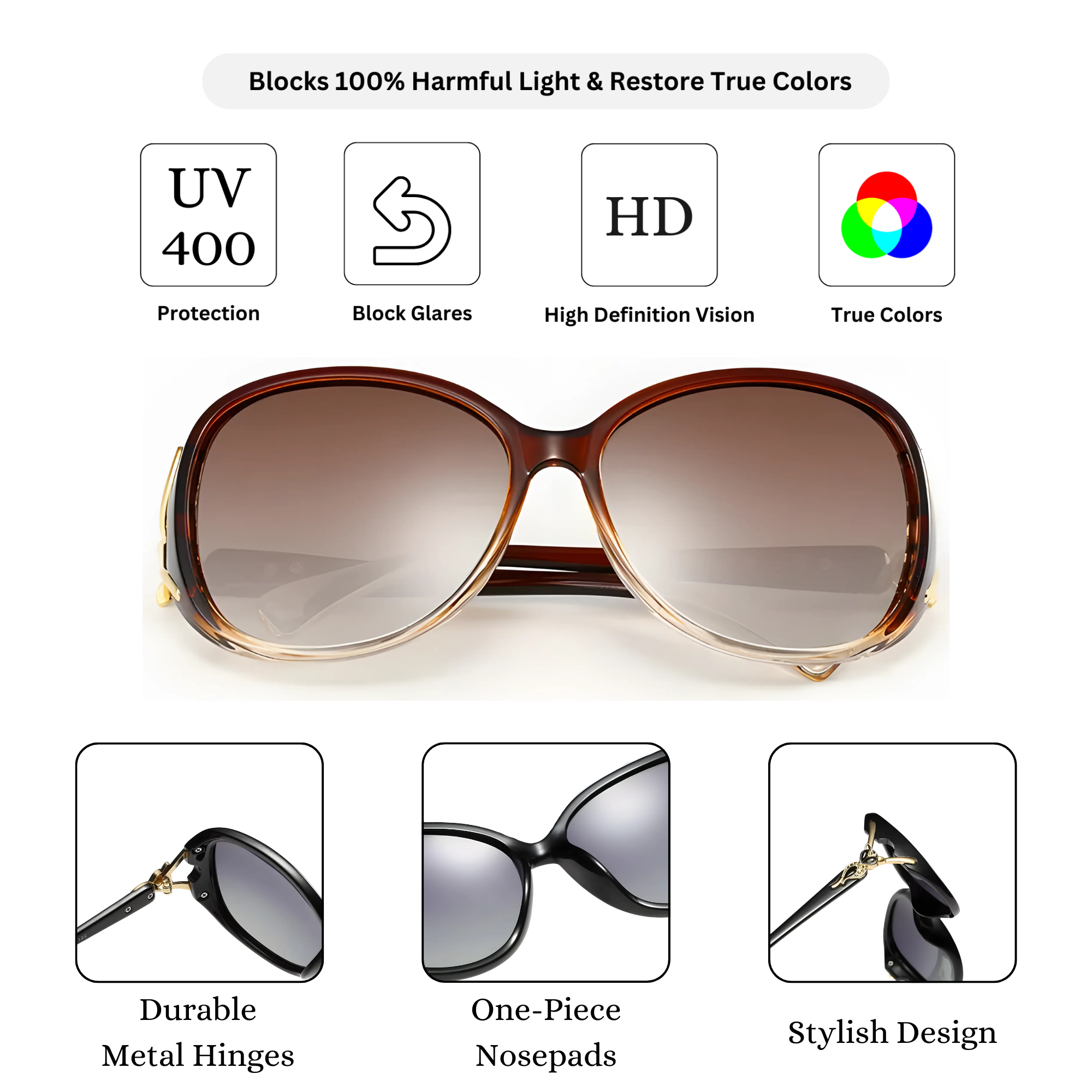 Royal Series Oval Fox Sunglasses For Women - Brown Royal Series Oval Fox Sunglasses For Women - Brown