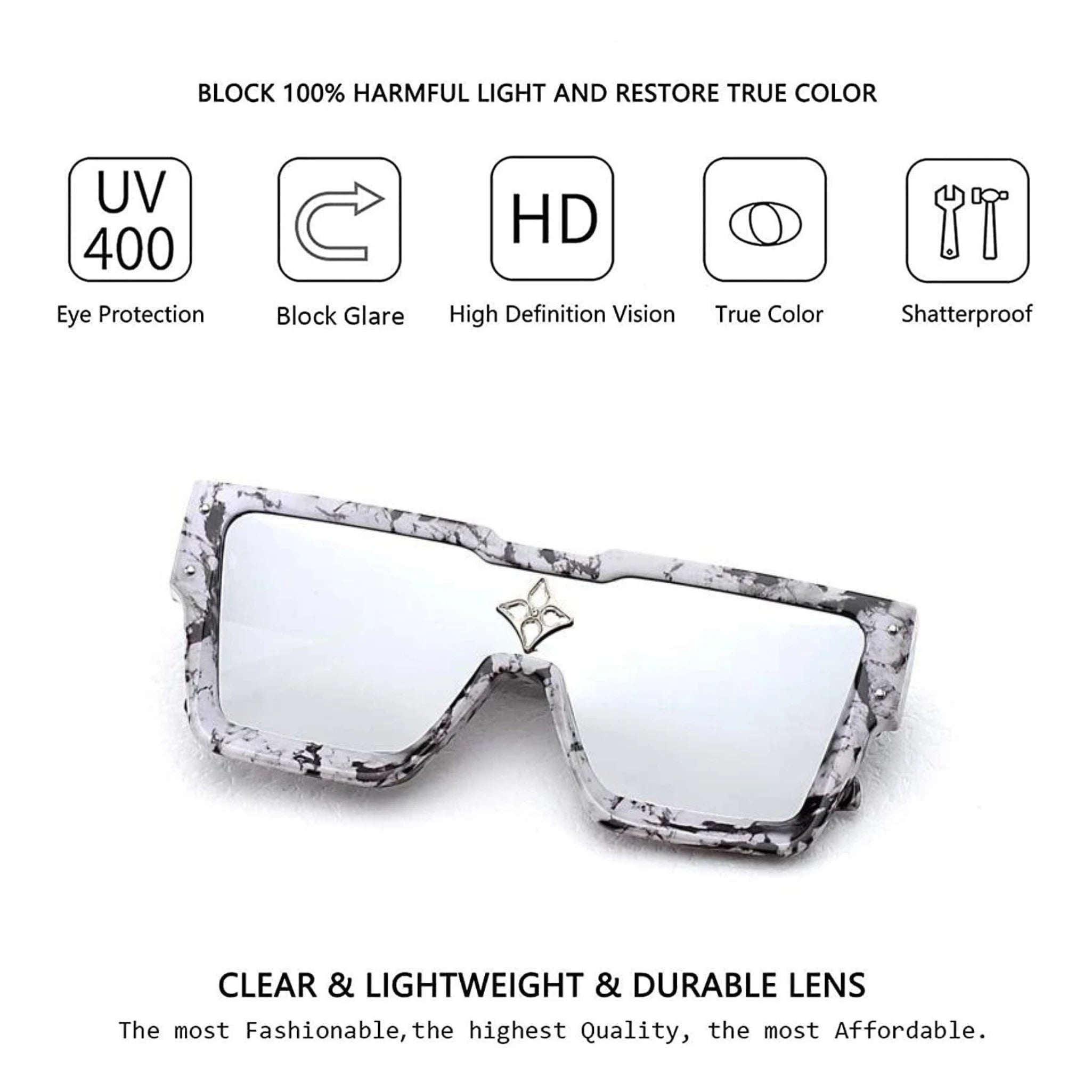 Monster Series Luxury Oversized Sunglasses - Marble Print Monster Series Luxury Oversized Sunglasses - Marble Print
