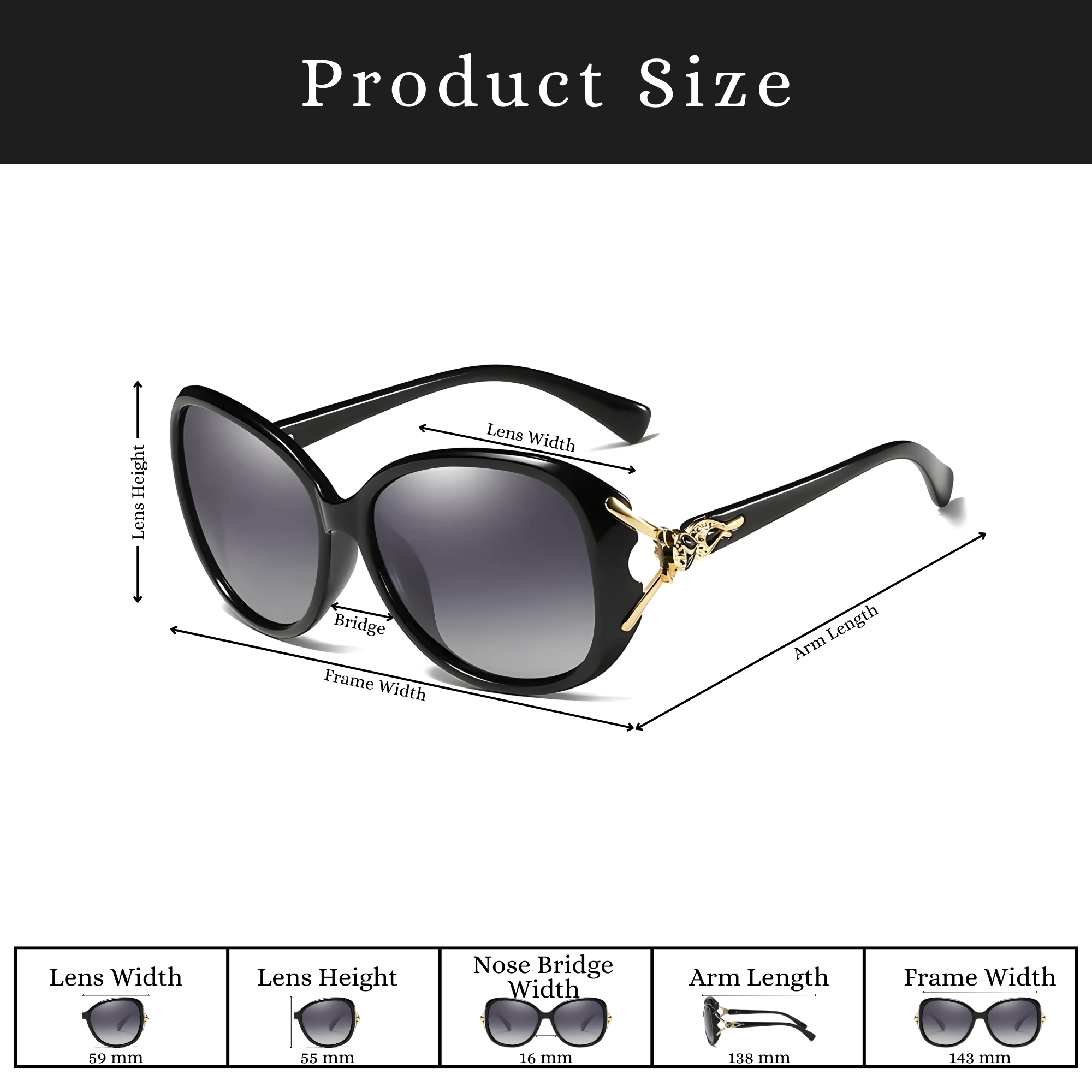 Royal Series Oval Fox Sunglasses For Women - Black Royal Series Oval Fox Sunglasses For Women - Black