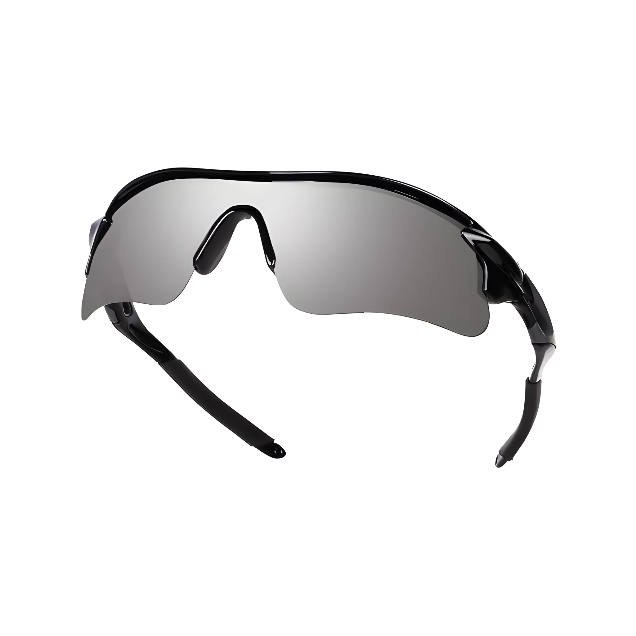 Futuristic Series Half Rim Sports Sunglasses - Black Frame Silver Mirrored Lenses Futuristic Series Half Rim Sports Sunglasses - Black Frame Silver Mirrored Lenses