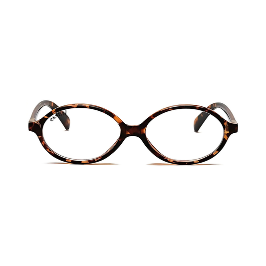 essntl series Retro Vintage 90s Oval Computer Glasses For Men & Women - Leopard Clear