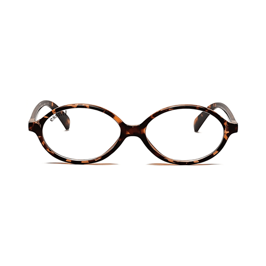 essntl series Retro Vintage 90s Oval Computer Glasses For Men & Women - Leopard Clear