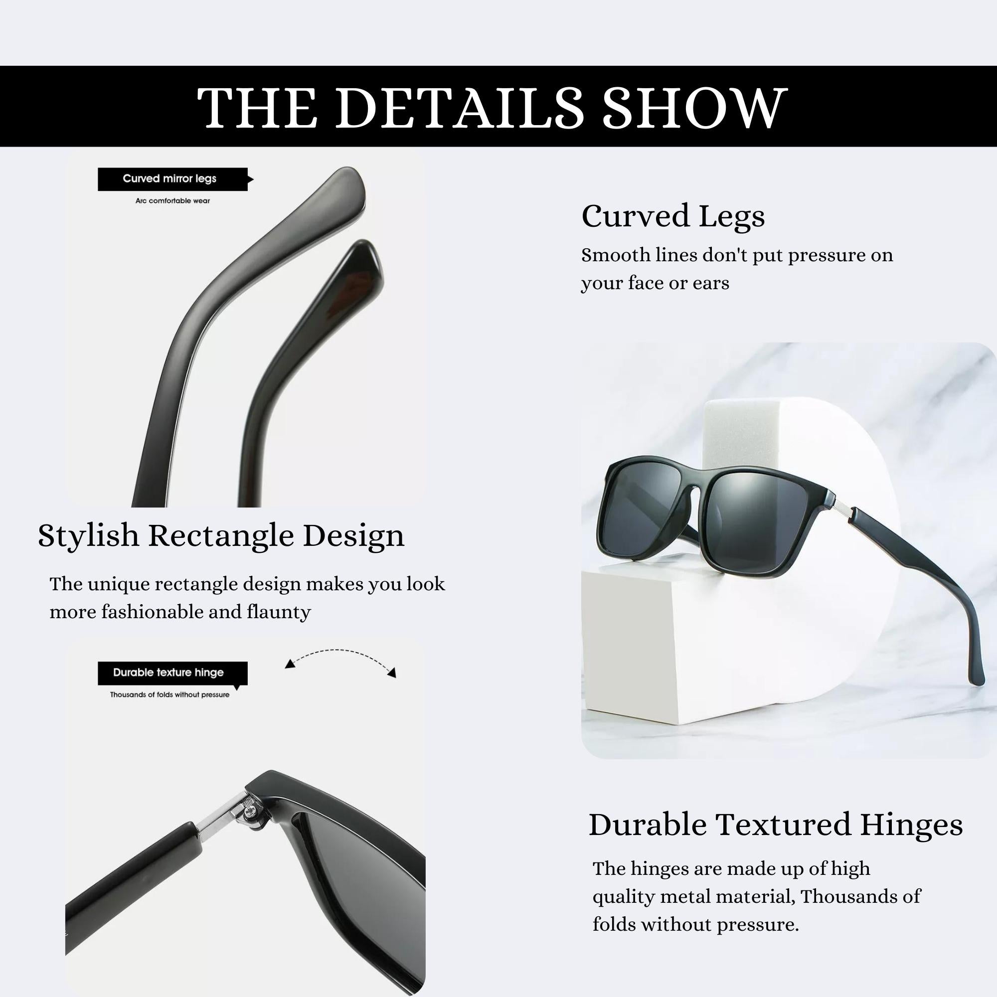 Klassic Series Rectangle Polarized & UV Protected Sunglasses Black Frame & Grey Lenses Klassic Series Rectangle Polarized & UV Protected Sunglasses Black Frame & Grey Lenses