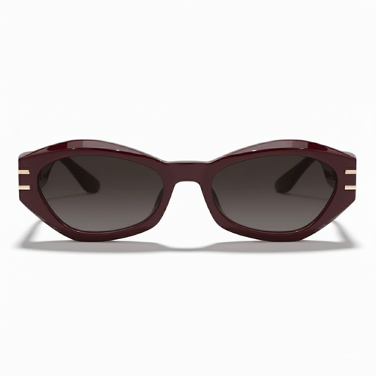 Bordeaux muse sunglasses with silver accents on a white background
