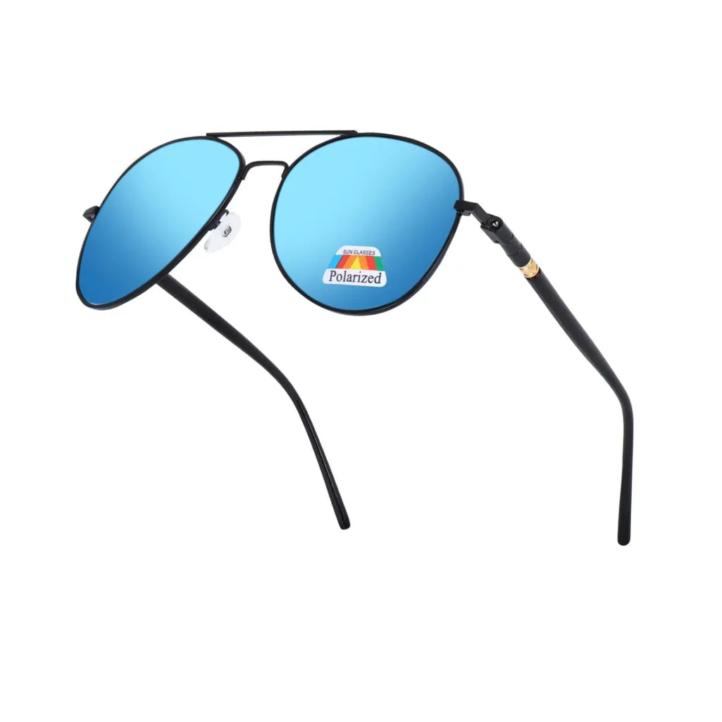 PoshPilot Klassic Series Polarized Aviator Sunglasses For Men & Women - Black Frame Blue Mirrored Lens PoshPilot Klassic Series Polarized Aviator Sunglasses For Men & Women - Black Frame Blue Mirrored Lens