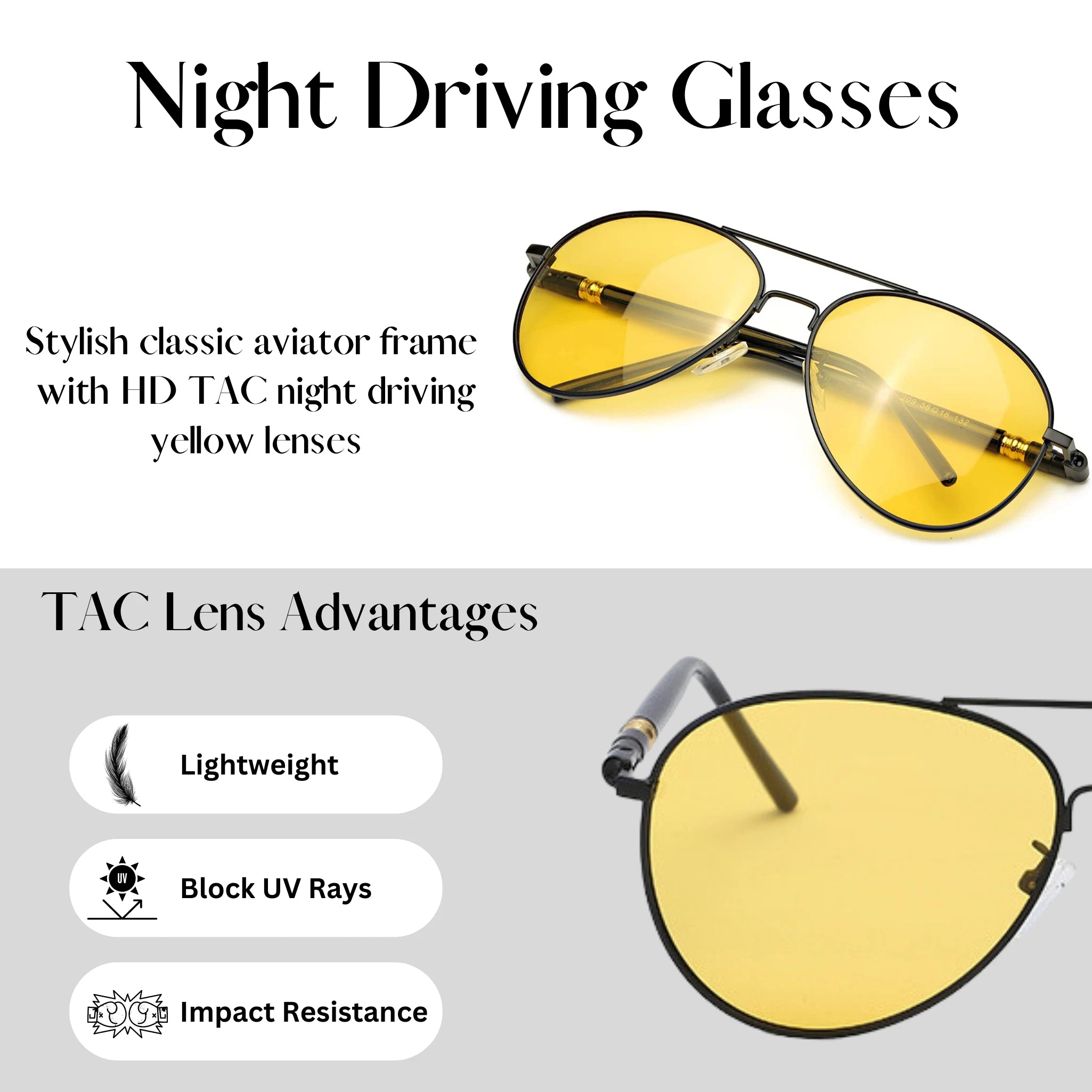 PoshPilot Klassic Series Night Driving Aviator Sunglasses For Men & Women PoshPilot Klassic Series Night Driving Aviator Sunglasses For Men & Women