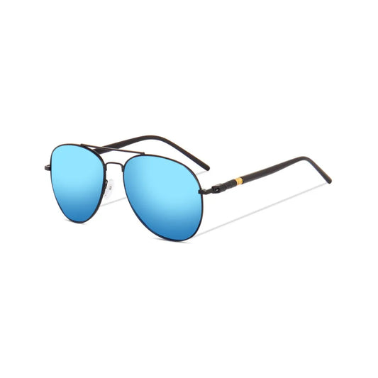 PoshPilot Klassic Series Polarized Aviator Sunglasses For Men & Women - Black Frame Blue Mirrored Lens
