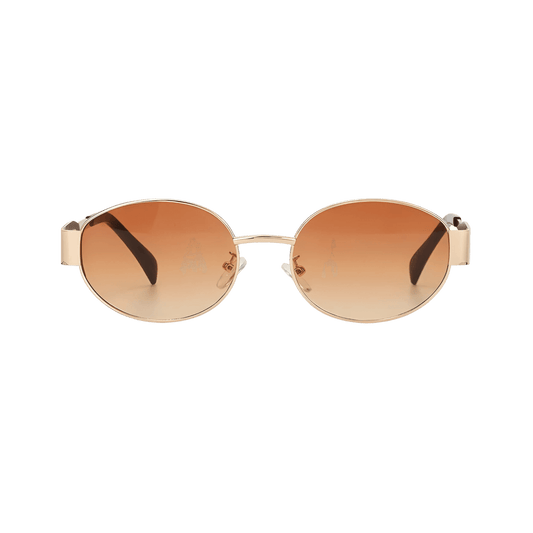 essntl Series Retro Oval Sunglasses For Women & Men - Gold Frame Gradient Brown Lenses