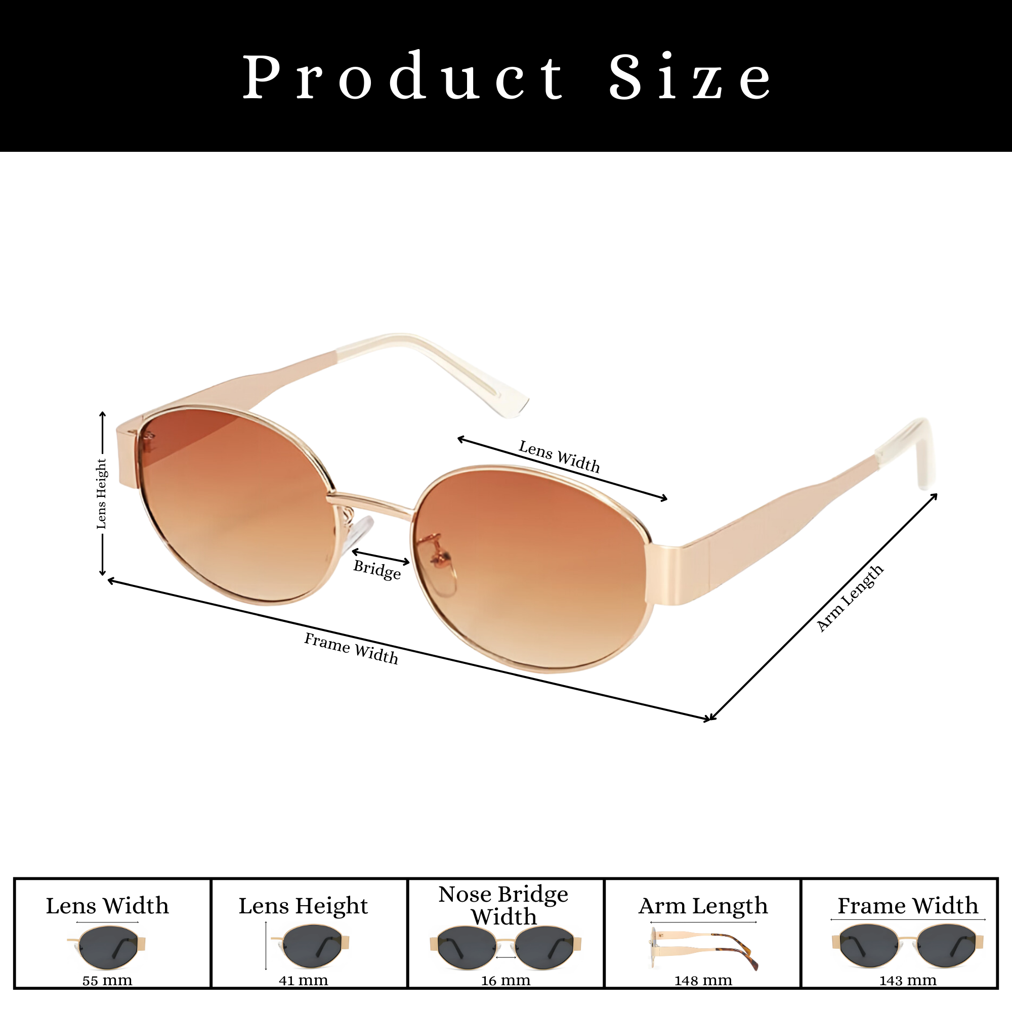 essntl Series Retro Oval Sunglasses For Women & Men - Gold Frame Gradient Brown Lenses essntl Series Retro Oval Sunglasses For Women & Men - Gold Frame Gradient Brown Lenses