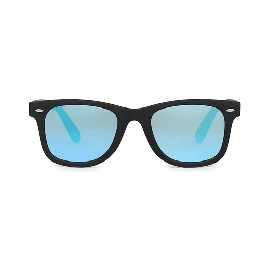 Klassic Series Polarized Wayfarer Sunglasses For Men & Women - (Matte Black Frame Blue Mirrored Lenses)