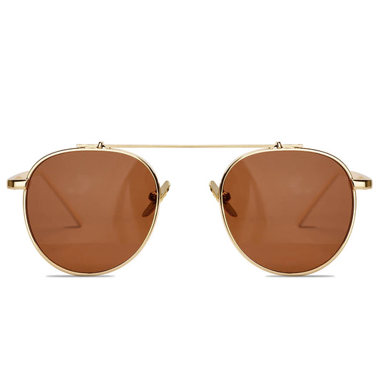 DISC Series Metal Frame Round Sunglasses - Gold Brown