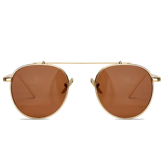 DISC Series Metal Frame Round Sunglasses - Gold Brown