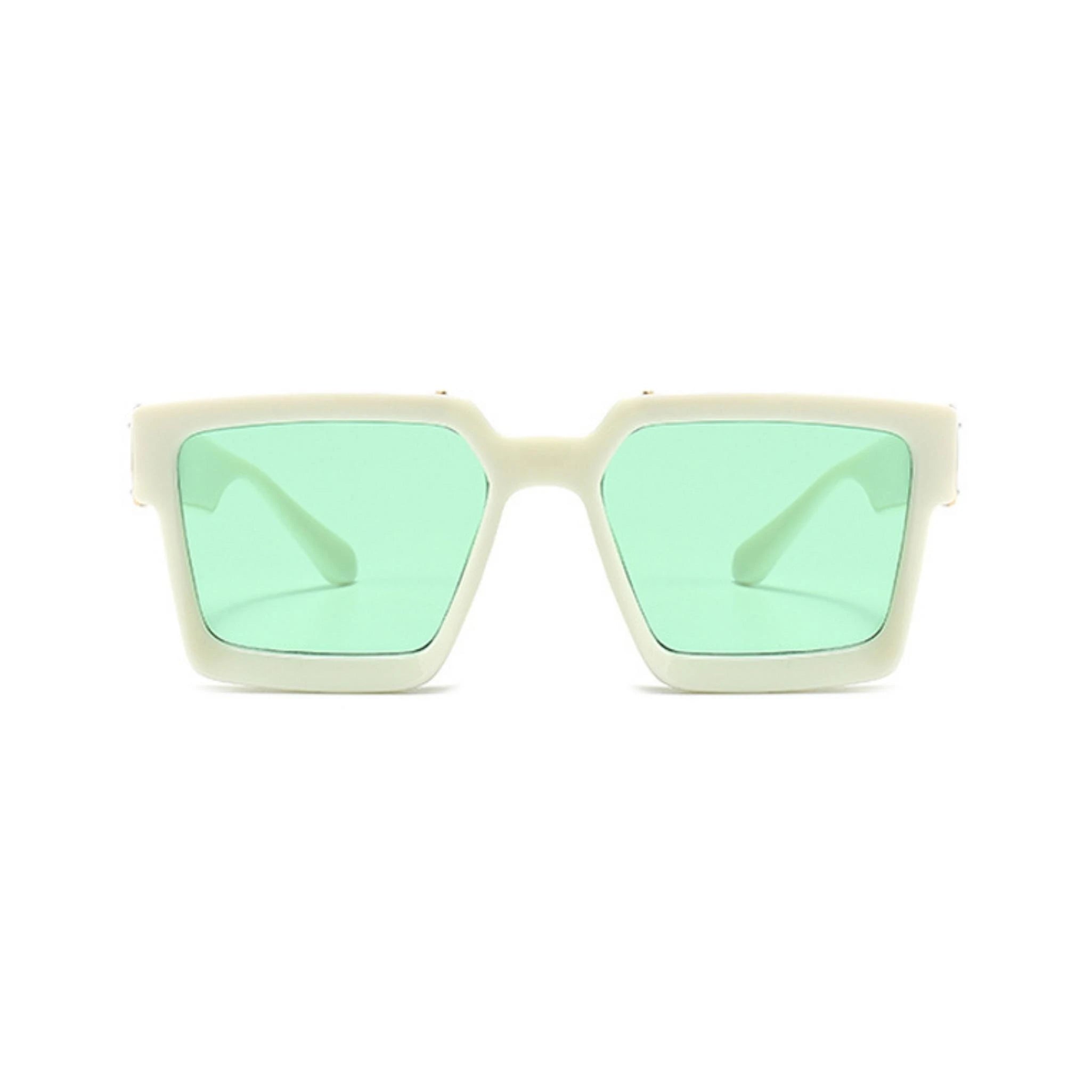 Monster Series UV Protected Square Sunglasses - White Frame Green Lens Monster Series UV Protected Square Sunglasses - White Frame Green Lens
