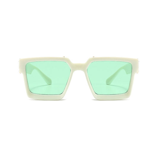 Monster Series UV Protected Square Sunglasses - White Frame Green Lens