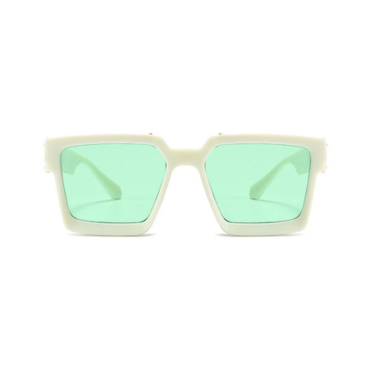 Monster Series UV Protected Square Sunglasses - White Frame Green Lens