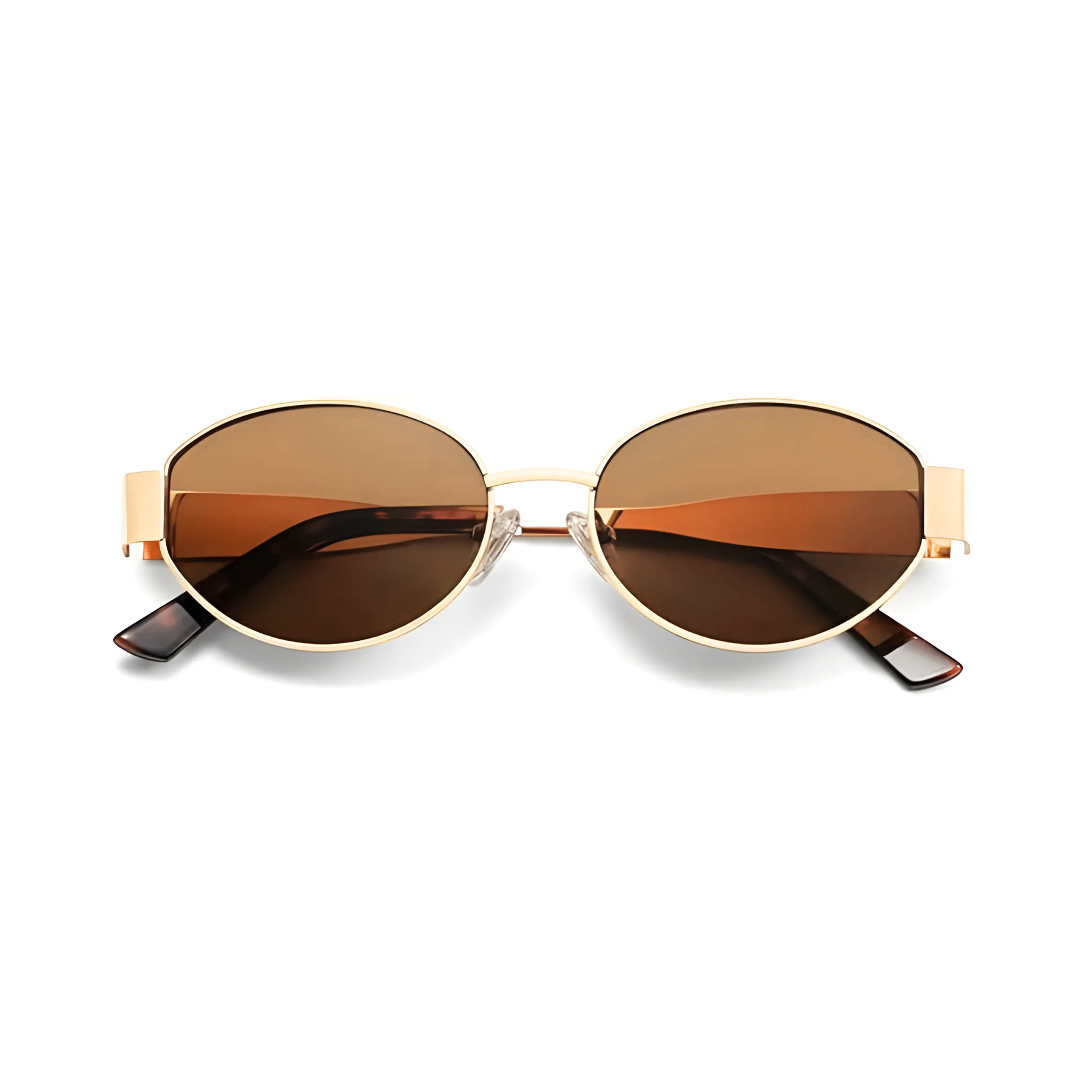 essntl Series Retro Oval Sunglasses For Women & Men - Gold Frame Brown Lenses essntl Series Retro Oval Sunglasses For Women & Men - Gold Frame Brown Lenses