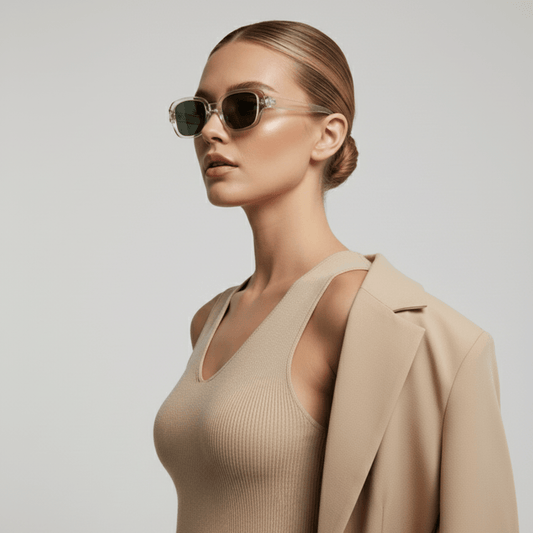 Dotted Series Retro Y2K Rectangle Polarized Sunglasses - Transparent Green